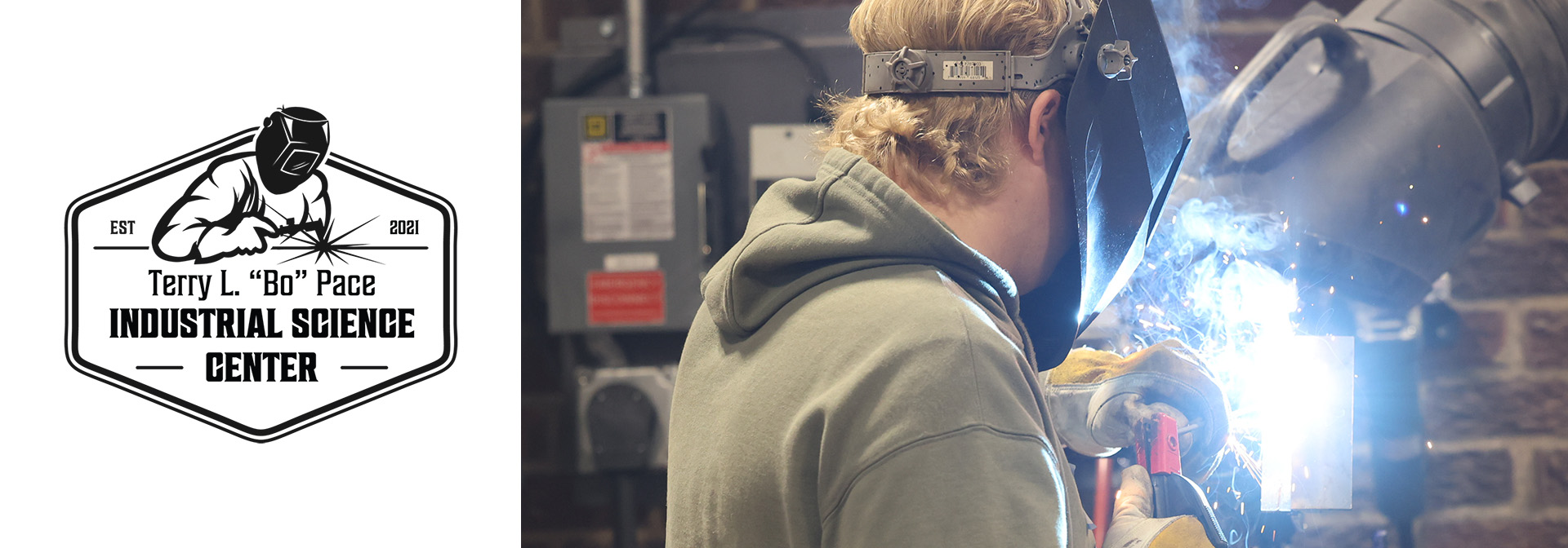 Terry L "Bo" Pace Welding & Fabrication Technology Logo and welder