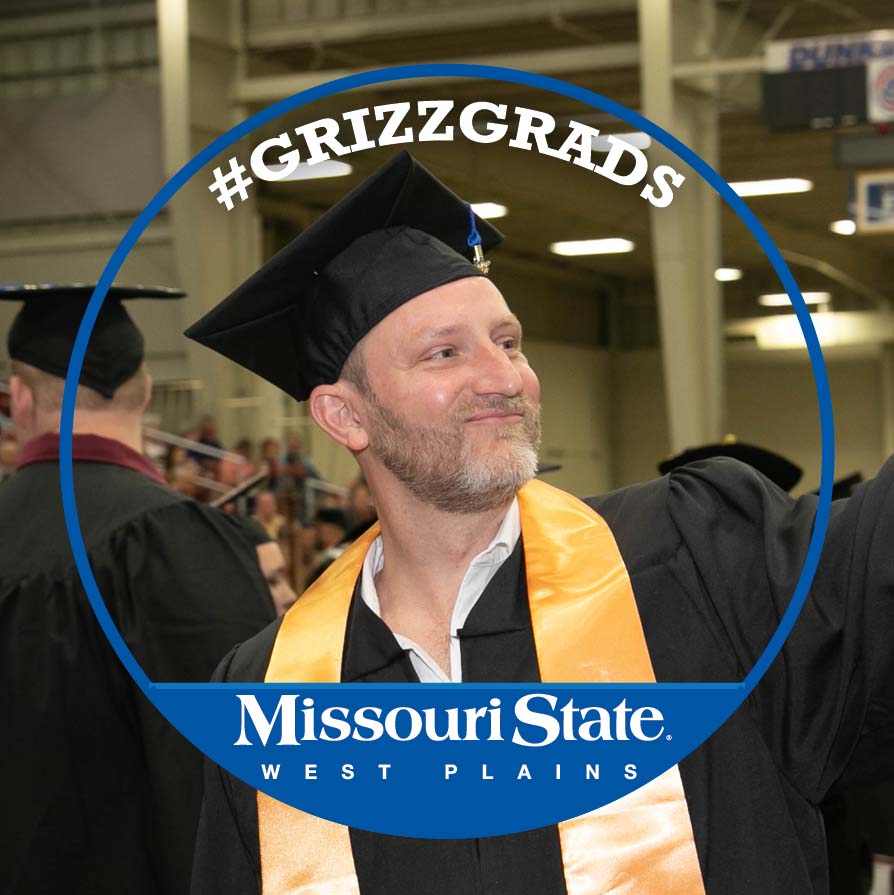 Guy graduating within a Facebook #GrizzGrad profile frame