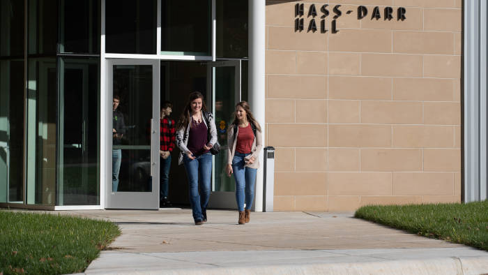 Students outside of Hass-Darr Hall