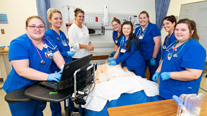 nursing students in the simulation lab