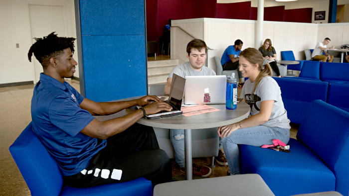 Students studying in Hass-Darr's Student Union area