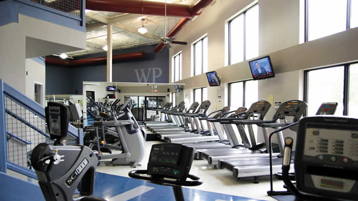Fitness center workout equipment