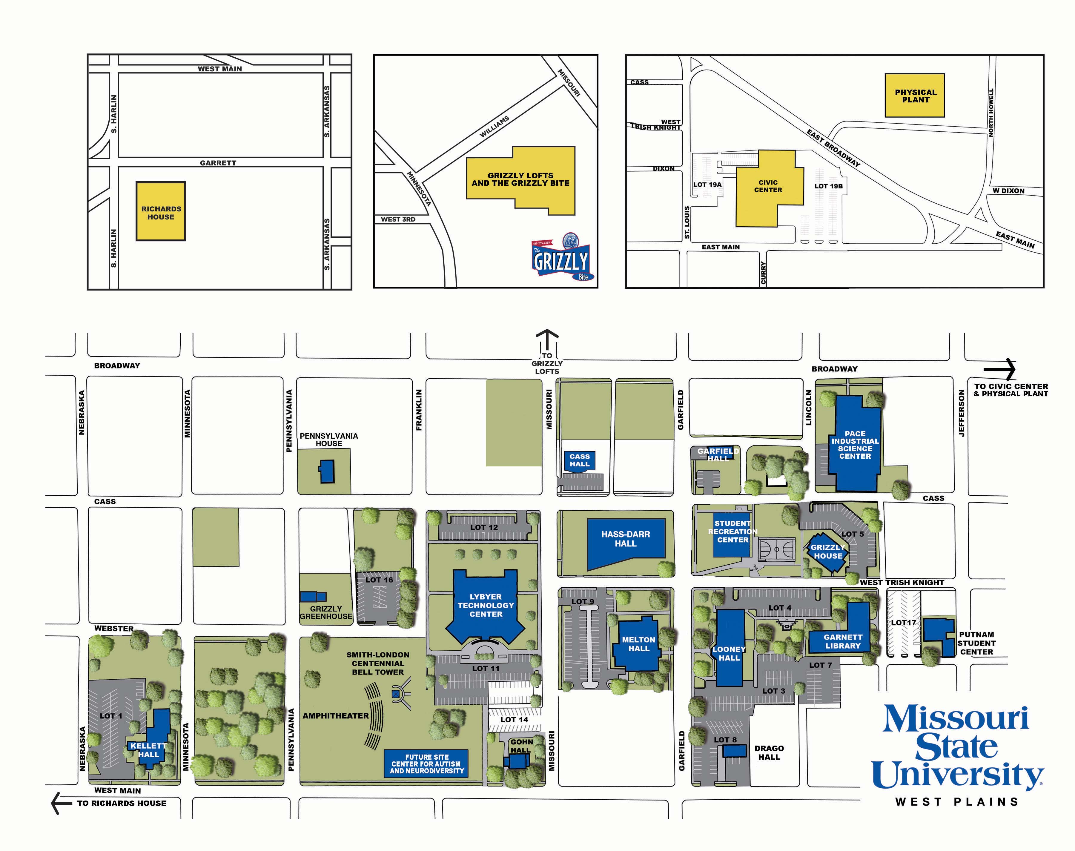 Campus map with building and street names