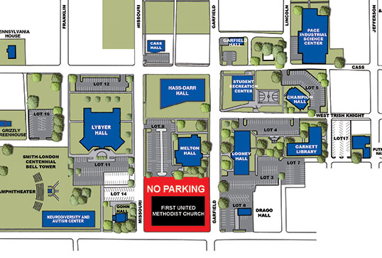 Map of available parking lots on the MSU-WP campus