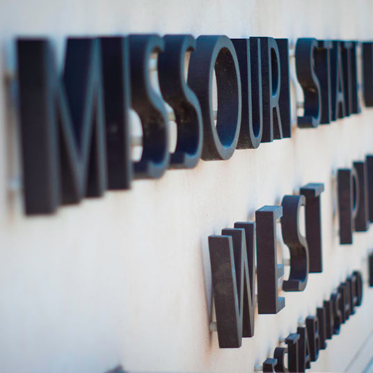 Close up of the MSU-West Plains sign on campus
