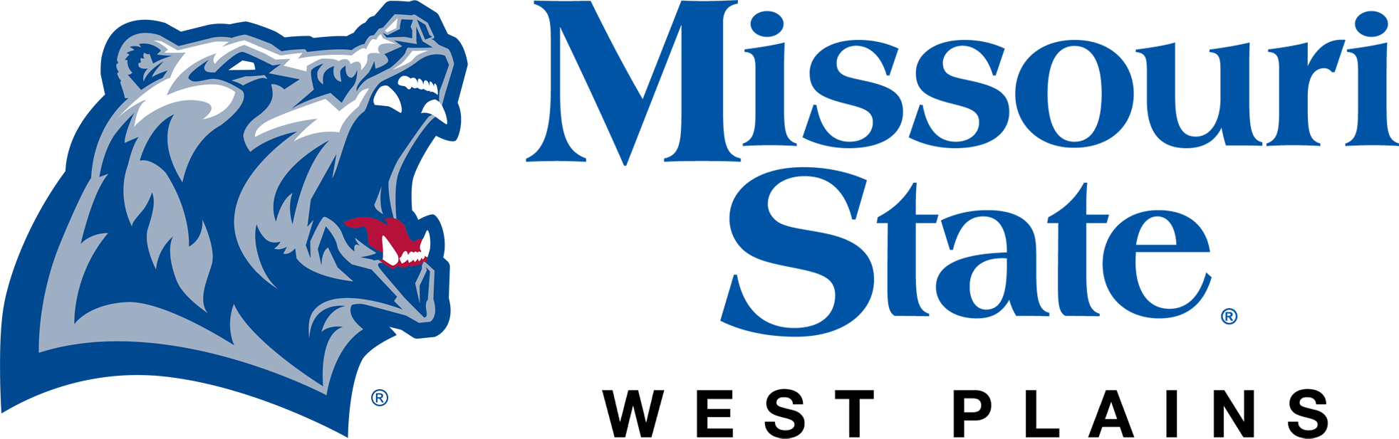 Missouri State-West Plains grizzly head and wordmark combined logo, horizontal