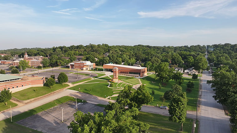 Bird's eye view of the bell tower and surrounding buildings