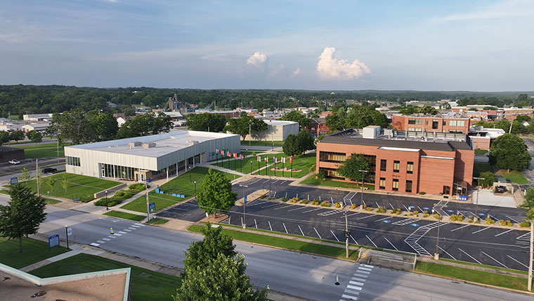 Bird's eye view of Hass-Darr and Melton Halls