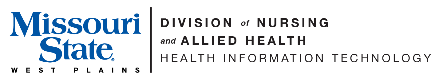 Division of Nursing & Allied Health Health Information Technology and Missouri State-West Plains Wordmark